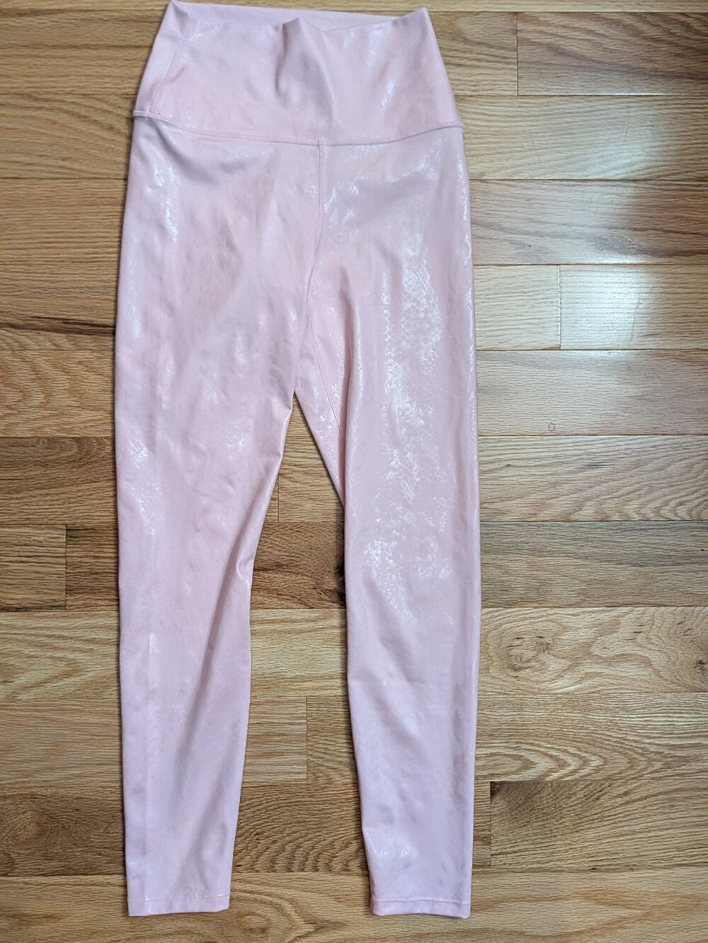 Carbon38 Pink Metallic Shine High Rise Leggings Athleisure Yoga Size S Shimmer